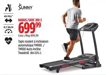 Canadian Tire Sunny health & fitness tm100 auto-incline treadmill offer