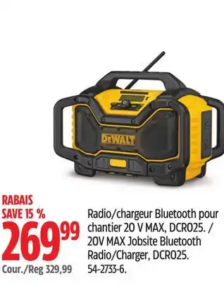 Canadian Tire Dewalt 20v max jobsite bluetooth radio/charger, dcr025 offer