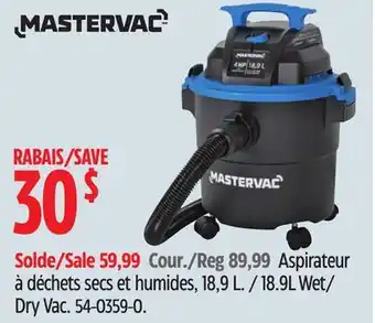 Canadian Tire Mastervac 18.9l wet/ dry vac offer