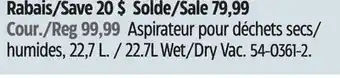 Canadian Tire Mastervac 22.7l wet/dry vac offer