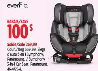 Canadian Tire Evenflo symphony 3-in-1 car seat, paramount offer