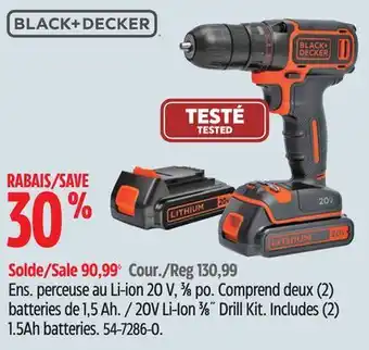 Canadian Tire Black-decker 20v li-ion 3⁄8˝ drill kit. includes (2) 1.5ah batteries offer