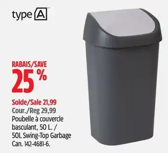 Canadian Tire Type a 50l swing-top garbage can offer