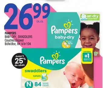 Uniprix Pampers baby-dry, swaddlers couches/diapers, boîte/box offer