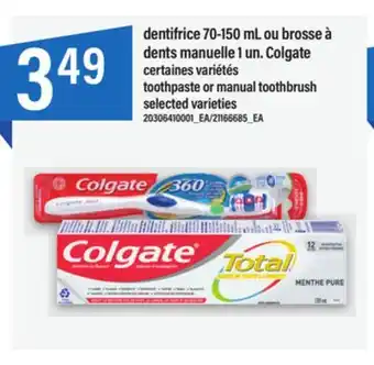 Maxi Dentifrice 70-150 ml ou brosse à dents manuelle 1 un. colgate offer