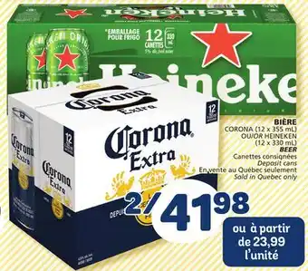 Marché Bonichoix Corona (12 x 355 ml) or heineken (12 x 330 ml) beer offer