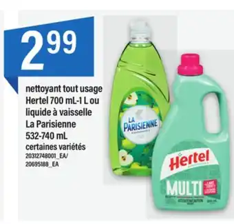 Maxi Nettoyant tout usage hertel 700 ml-1 l ou liquide à vaisselle la parisienne 532-740 ml offer