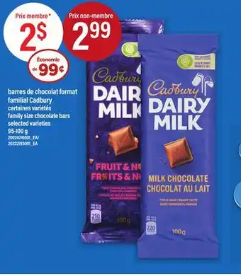 Maxi Barres de chocolat format familial cadbury, 95-100 g offer
