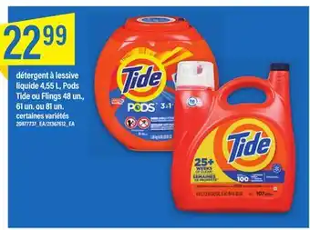 Maxi Détergent à lessive liquide 4,55 l, pods tide ou flings 48 un., 61 un. ou 81 un offer