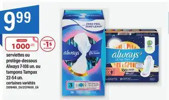 Maxi Serviettes ou protège-dessous always 7-108 un. ou tampons tampax 22-54 un offer