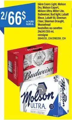 Maxi Bière coors light, molson dry, molson export, molson ultra, miller lite, budweiser, bud light, labatt bleue, labatt 50, sleem offer