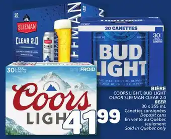 Marché Bonichoix Coors light, bud light or sleeman clear 2.0 beer offer