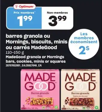 Provigo Barres granola ou mornings, biscuits, minis ou carrés madegood 110-150 g offer