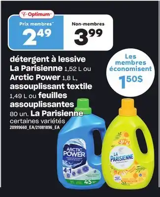 Provigo Détergent à lessive la parisienne 1,52 l ou arctic power 1,8 l, assouplissant textile 1,49 l ou feuilles assouplissantes 80 u offer
