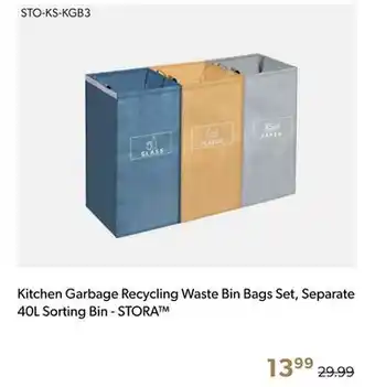 Shopper+ Kitchen Garbage Recycling Waste Bin Bags Set, Separate 40L Sorting Bin - STORA offer