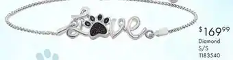 Charm Diamond Sterling Silver 0.04CTW Black Diamond Paw Love Bolo Bracelet offer
