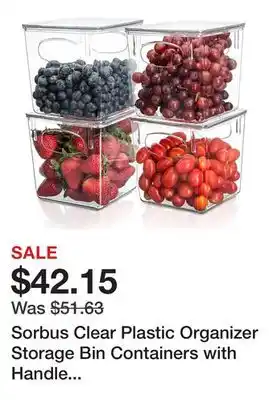 Bed Bath & Beyond Sorbus Clear Plastic Organizer Storage Bin Containers with Handle and Lid for Pantry Food & Kitchen Fridge (4-Pack) offer