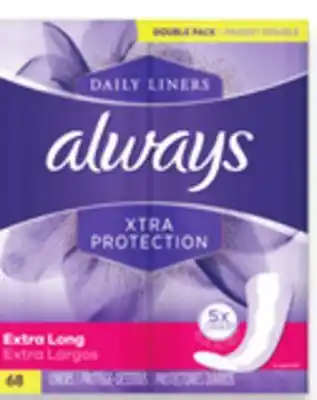 Walmart Always Pads 20-48's, Liners 68-120's or Tampax Tampons 40's offer