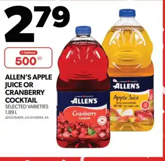 Real Canadian Superstore ALLEN'S APPLE JUICE OR CRANBERRY COCKTAIL, 1.89 L offer