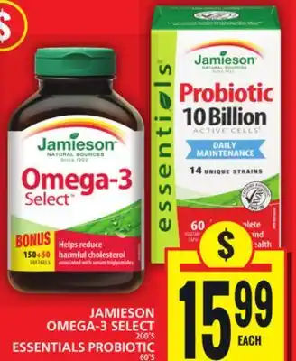 Food Basics JAMIESON OMEGA-3 SELECT OR ESSENTIALS PROBIOTIC offer
