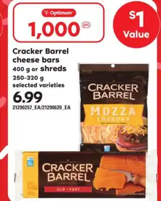 Loblaws CRACKER BARREL CHEESE BARS, 400 G OR SHREDS, 250-320 G offer