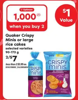 Loblaws QUAKER CRISPY MINIS OR LARGE RICE CAKES, 90-173 g offer