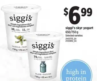 Loblaws SIGGI'S SKYR YOGURT, 650/750 g offer