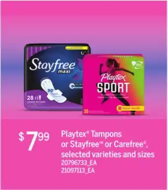 Loblaws PLAYTEX TAMPONS OR STAYFREE OR CAREFREE offer