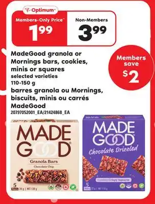 Independent Grocer MADEGOOD GRANOLA OR MORNINGS BARS, COOKIES, MINIS OR SQUARES, 110-150 G offer