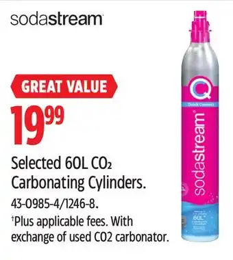 Canadian Tire SodaStream Selected 60L CO2 Carbonating Cylinders offer