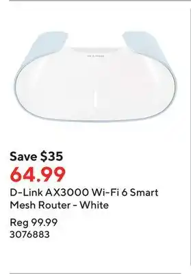 Staples D-Link AX3000 Wi-Fi 6 Smart Mesh Router - White offer