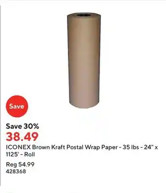Staples ICONEX Brown Kraft Postal Wrap Paper - 35 lbs - 24 x 1125' - Roll offer
