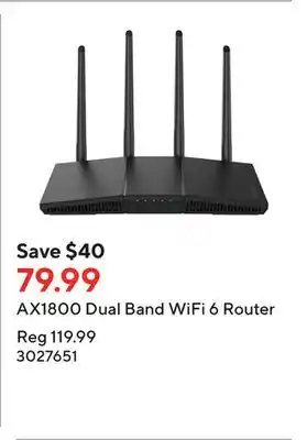 Staples AX1800 Dual Band WiFi 6 Router offer