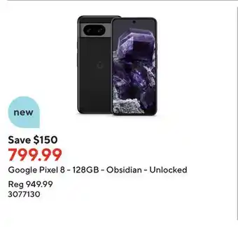 Staples Google Pixel 8 - 128GB - Obsidian - Unlocked offer