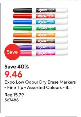 Staples Expo Low Odour Dry Erase Markers - Fine Tip - Assorted Colours - 8 Pack offer