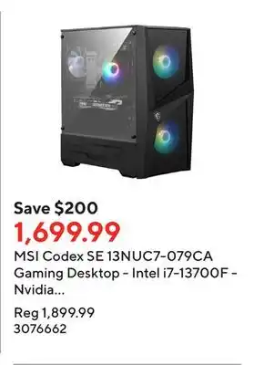 Staples MSI Codex SE 13NUC7-079CA Gaming Desktop - Intel i7-13700F - Nvidia RTX 4060 - 1 TB SSD - 16 GB RAM - Win 11 Home offer