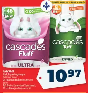 Familiprix CASCADES Fluff, Papier Bathroom tissue, 24 double rolls or Tuff Enviro, Paper towels, 12 jumbo rolls offer