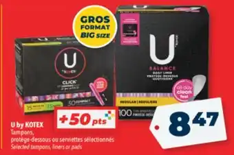 Familiprix U by KOTEX Tampons, Selected tampons, liners or pads offer