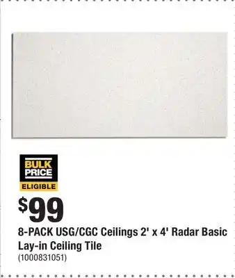 Home Depot 8-PACK USG/CGC Ceilings 2' x 4' Radar Basic Lay-in Ceiling Tile offer