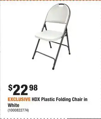 Home Depot EXCLUSIVE HDX Plastic Folding Chair in White offer