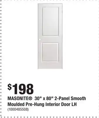 Home Depot MASONITE 30 x 80 2-Panel Smooth Moulded Pre-Hung Interior Door LH offer