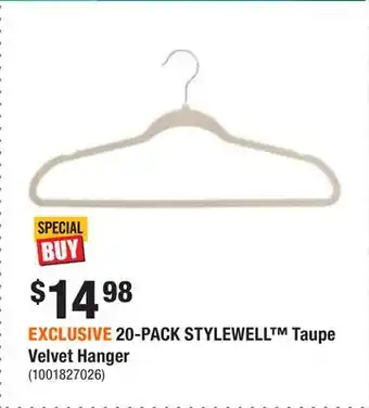 Home Depot EXCLUSIVE 20-PACK STYLEWELL Taupe Velvet Hanger offer
