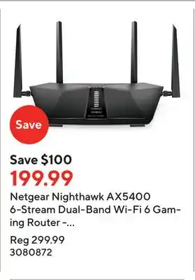Staples Netgear Nighthawk AX5400 6-Stream Dual-Band Wi-Fi 6 Gaming Router - Black offer