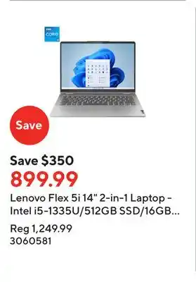 Staples Lenovo Flex 5i 14 2-in-1 Laptop - Intel i5-1335U/512GB SSD/16GB RAM/Windows 11 offer