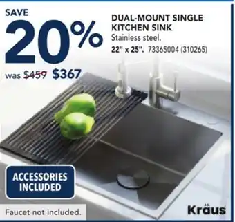 RONA KRAUS DUAL-MOUNT SINGLE KITCHEN SINK offer