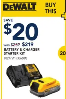 RONA DEWALT BATTERY & CHARGER STARTER KIT offer