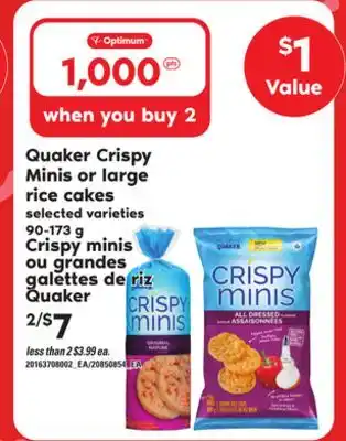 Independent Grocer QUAKER CRISPY MINIS OR LARGE RICE CAKES, 90-173 G offer