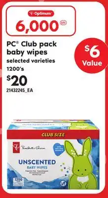 Loblaws PC CLUB PACK BABY WIPES, 1200's offer