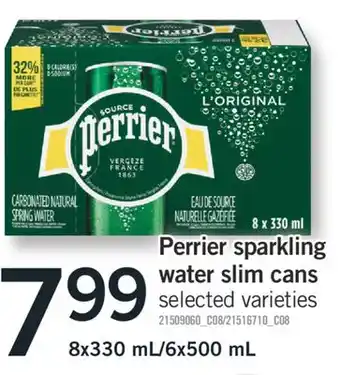 Fortinos PERRIER SPARKLING WATER SLIM offer