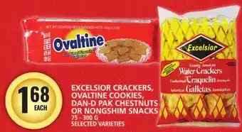 Food Basics EXCELSIOR CRACKERS, OVALTINE COOKIES, DANDPAK CHESTNUTS OR NONGSHIM SNACKS offer